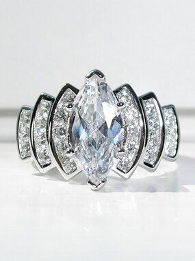 925 STERLING SILVER Marquise Cubic Zirconia Stair Step Tier Ring